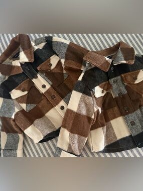 Janie & Jack Brown & Cream Plaid Shacket with Chest Pockets (two)